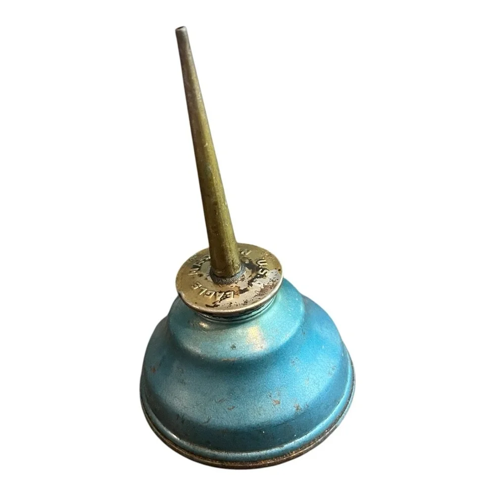 Vintage Eagle Oil Can Pump Oiler Blue Metal Spout Tool Shop Farm